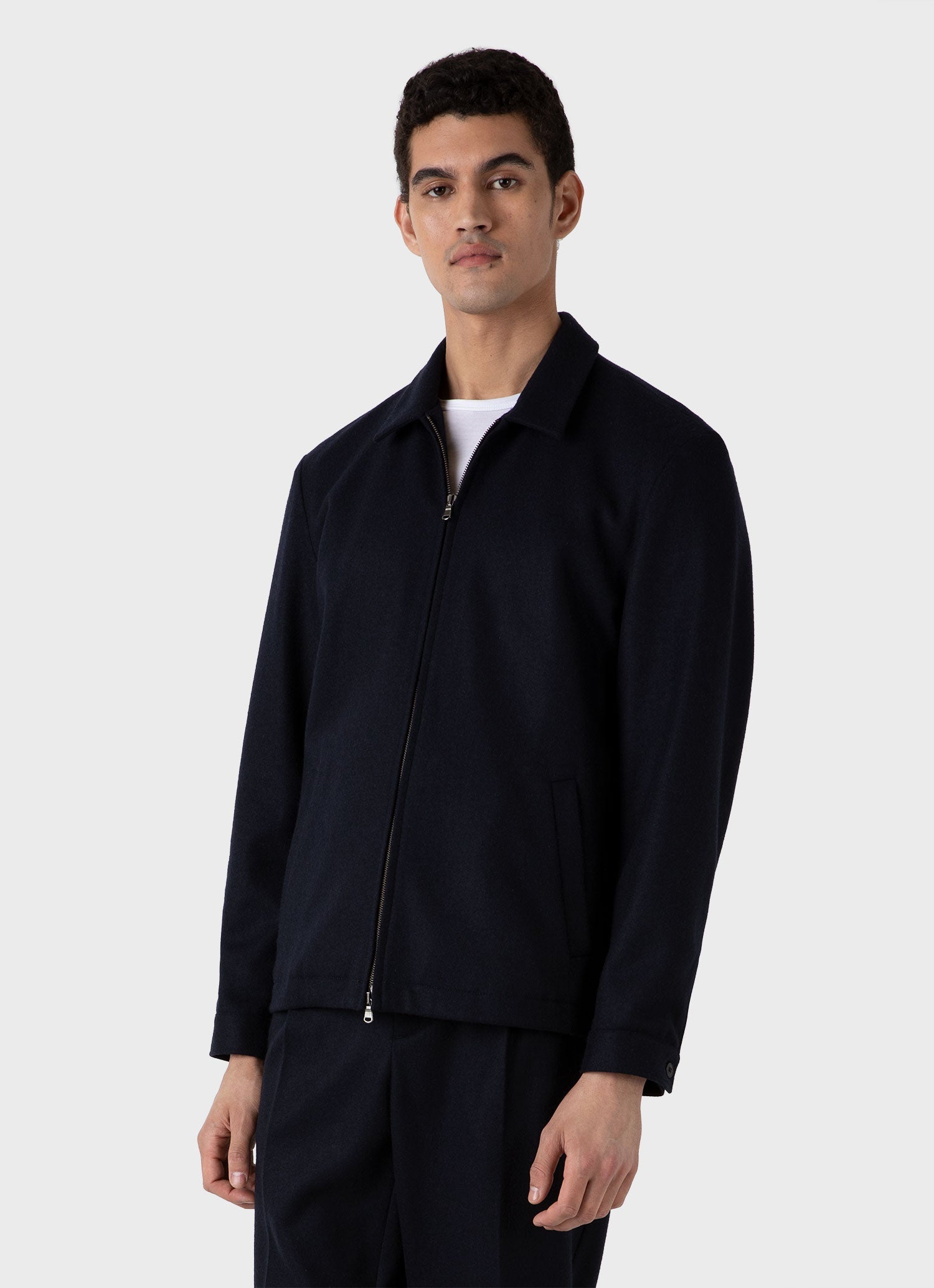 Men's Boiled Wool Zip Jacket in Navy