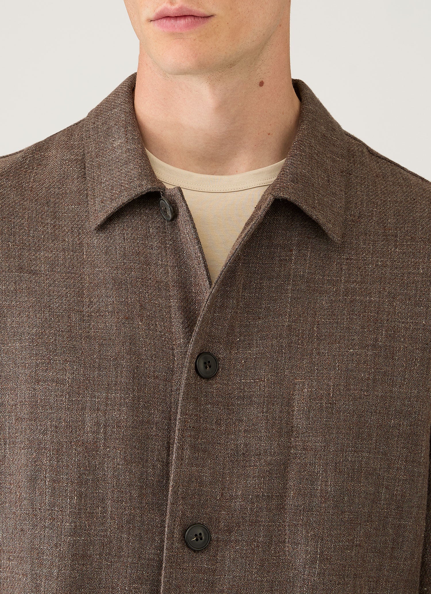 Men's Cotton Linen Twill Twin Pocket Jacket in Dark Cedar