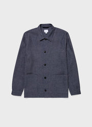 Men's Cotton Linen Twill Twin Pocket Jacket in Denim Blue