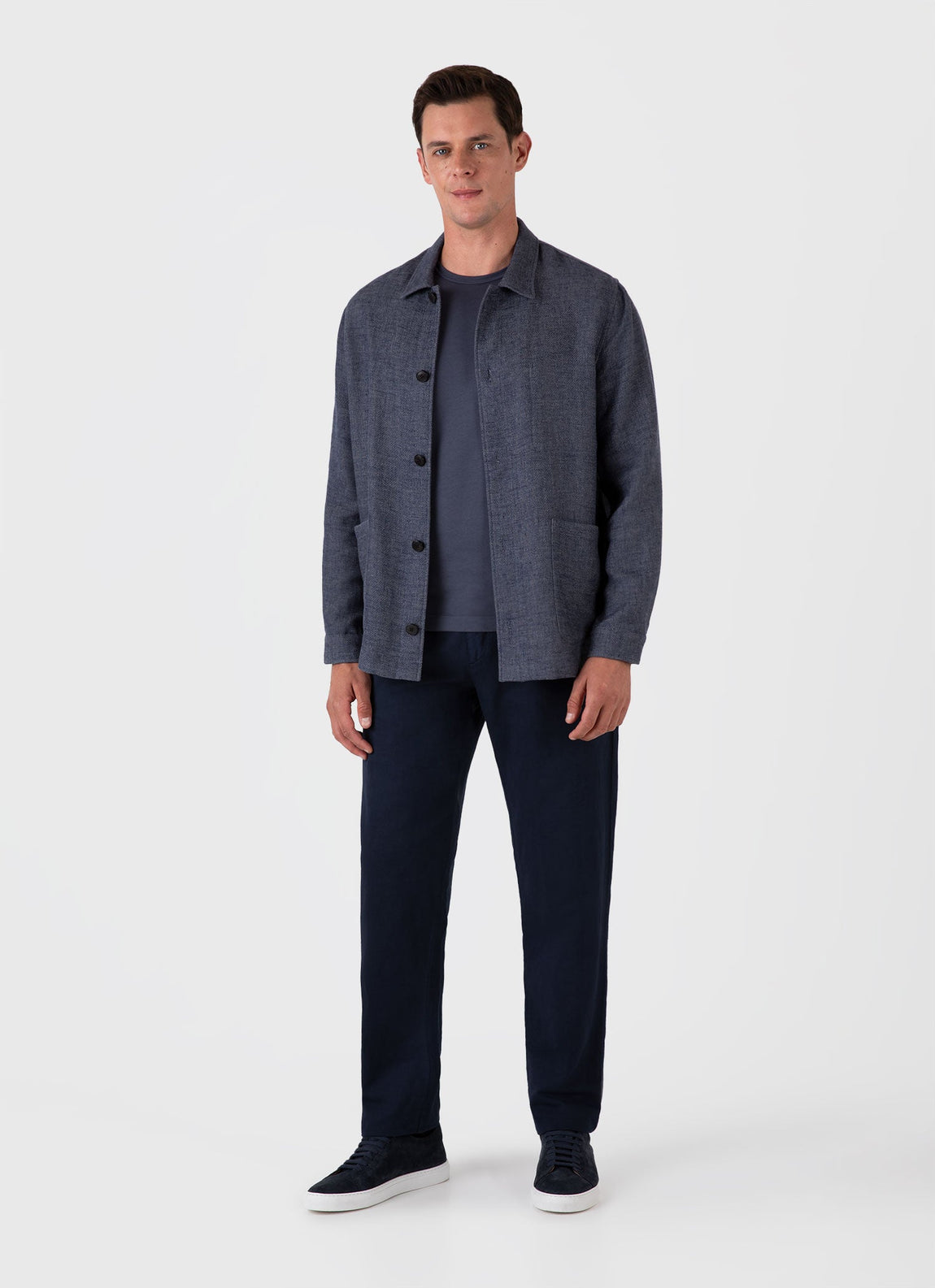 Men's Cotton Linen Twill Twin Pocket Jacket in Denim Blue