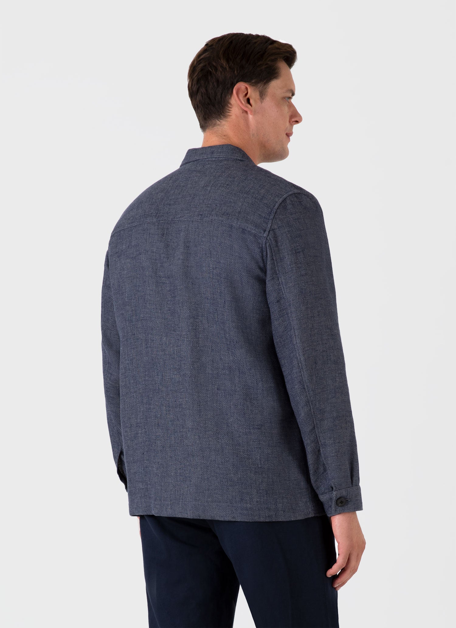 Men's Cotton Linen Twill Twin Pocket Jacket in Denim Blue