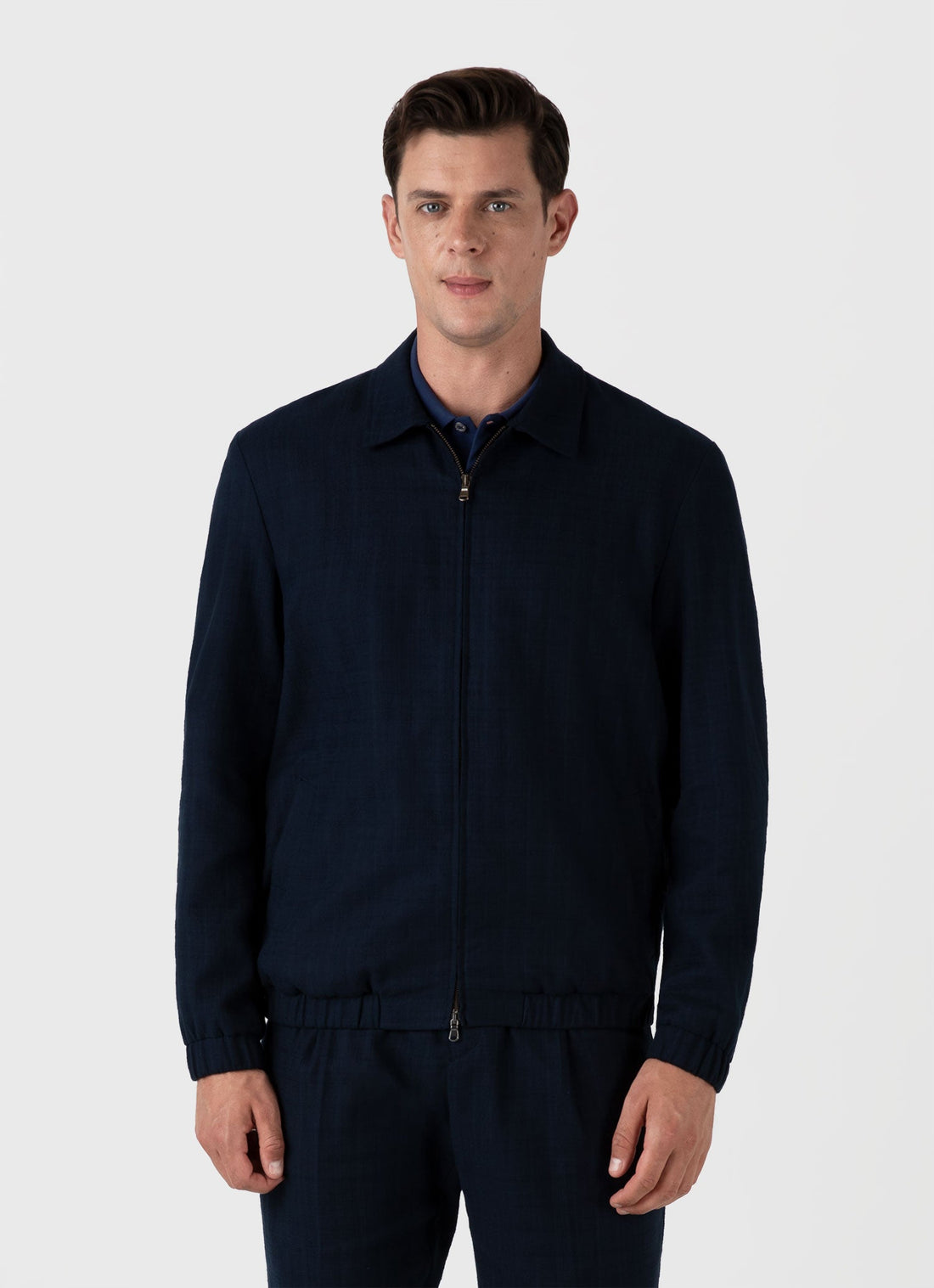 Men's Cotton Raffia Blouson Jacket in Navy