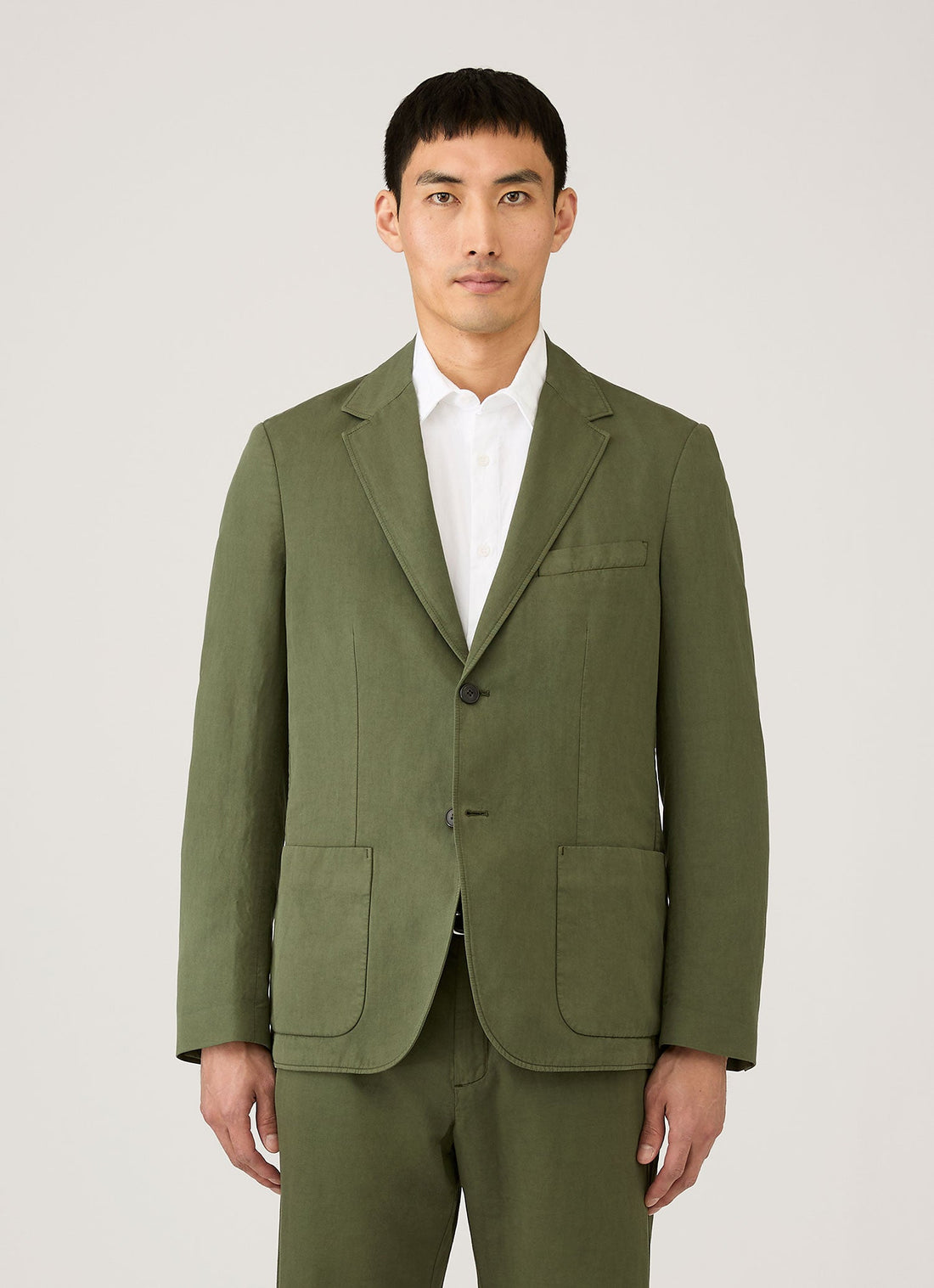Men's Cotton Linen Blazer in Deep Olive