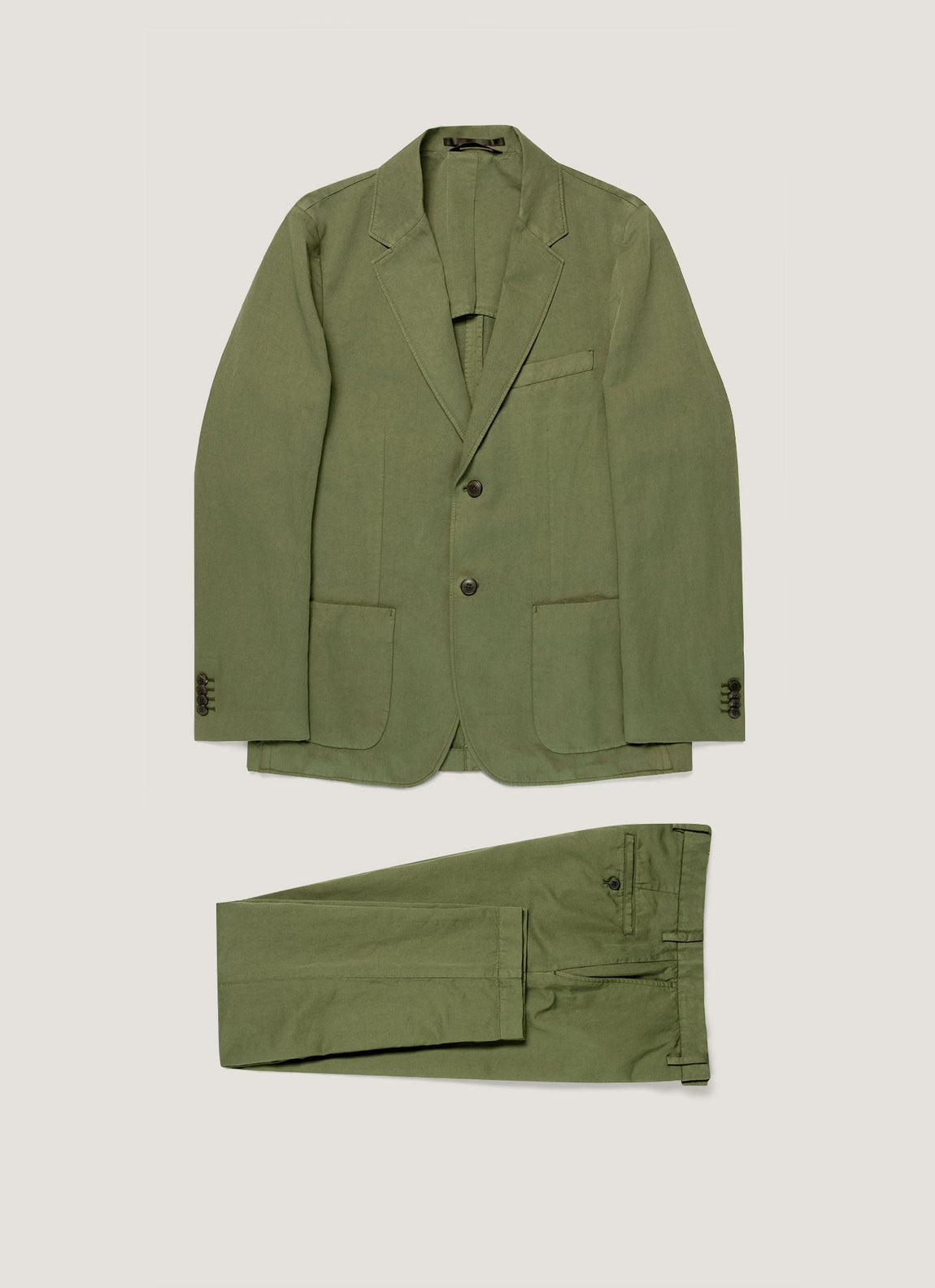 Men's Cotton Linen Two-Piece Suit in Deep Olive