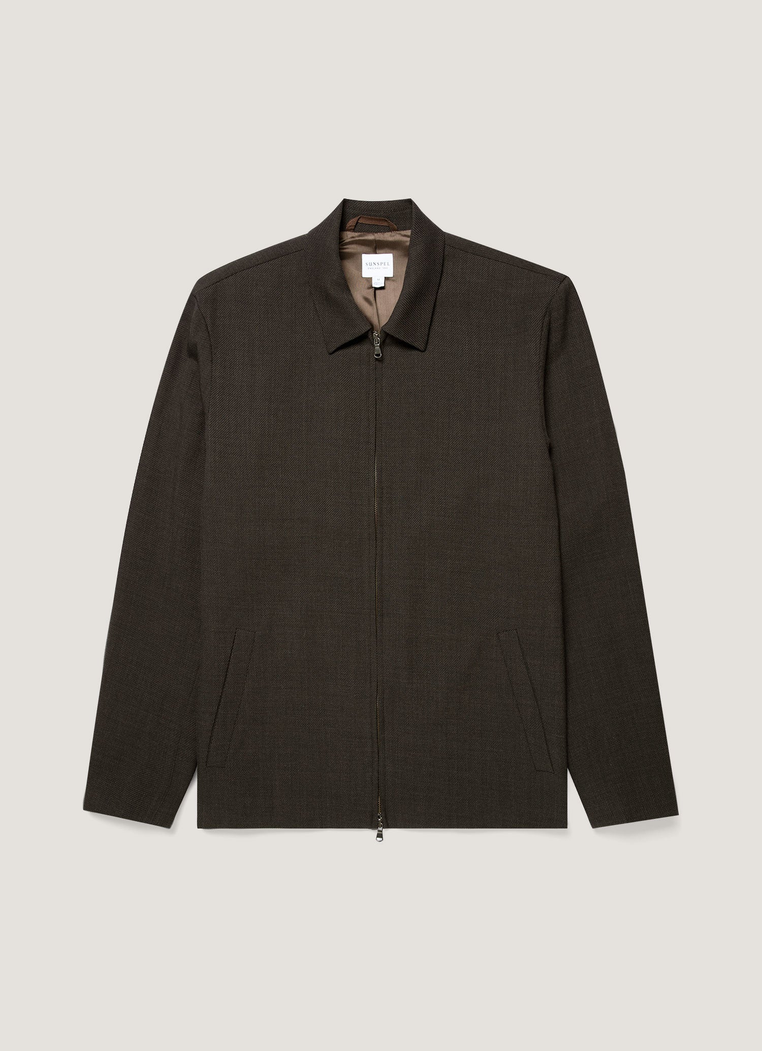 Men's Light Textured Wool Harrington Jacket in Truffle