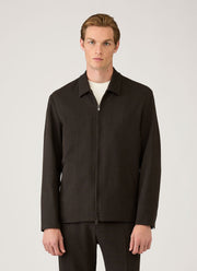 Men's Light Textured Wool Harrington Jacket in Truffle