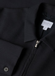 Men's Light Textured Wool Harrington Jacket in Navy