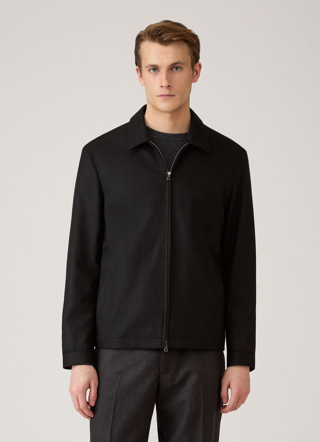 Men's Boiled Wool Harrington Jacket in Black
