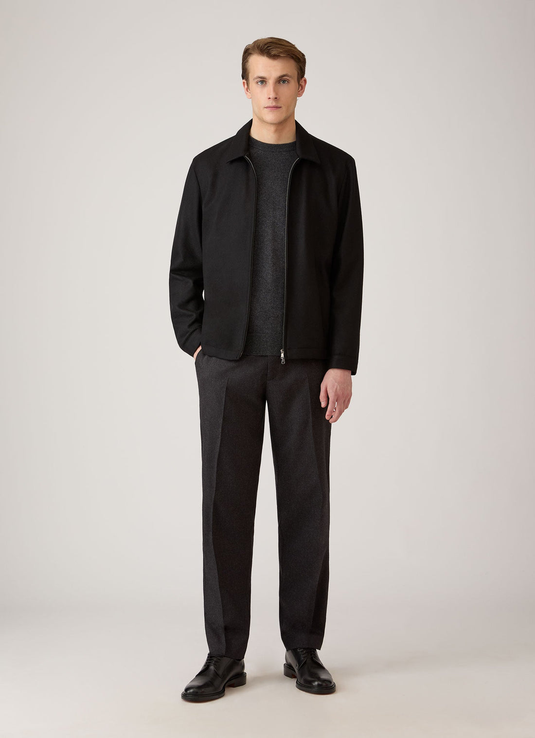 Men's Boiled Wool Harrington Jacket in Black