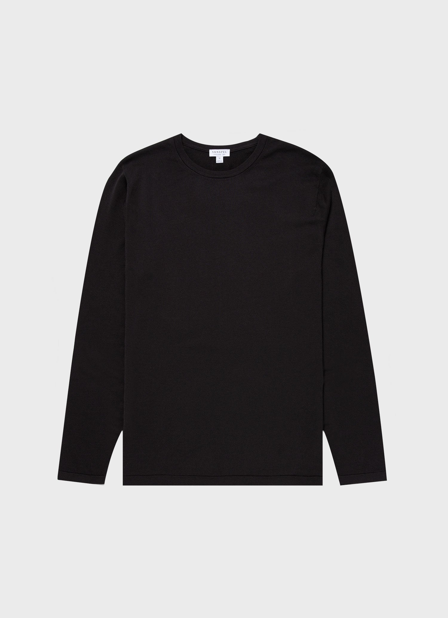 Men s Sea Island Cotton Crew Neck Jumper in Black Sunspel