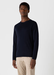 Men's Sea Island Cotton Crew Neck Jumper in Light Navy