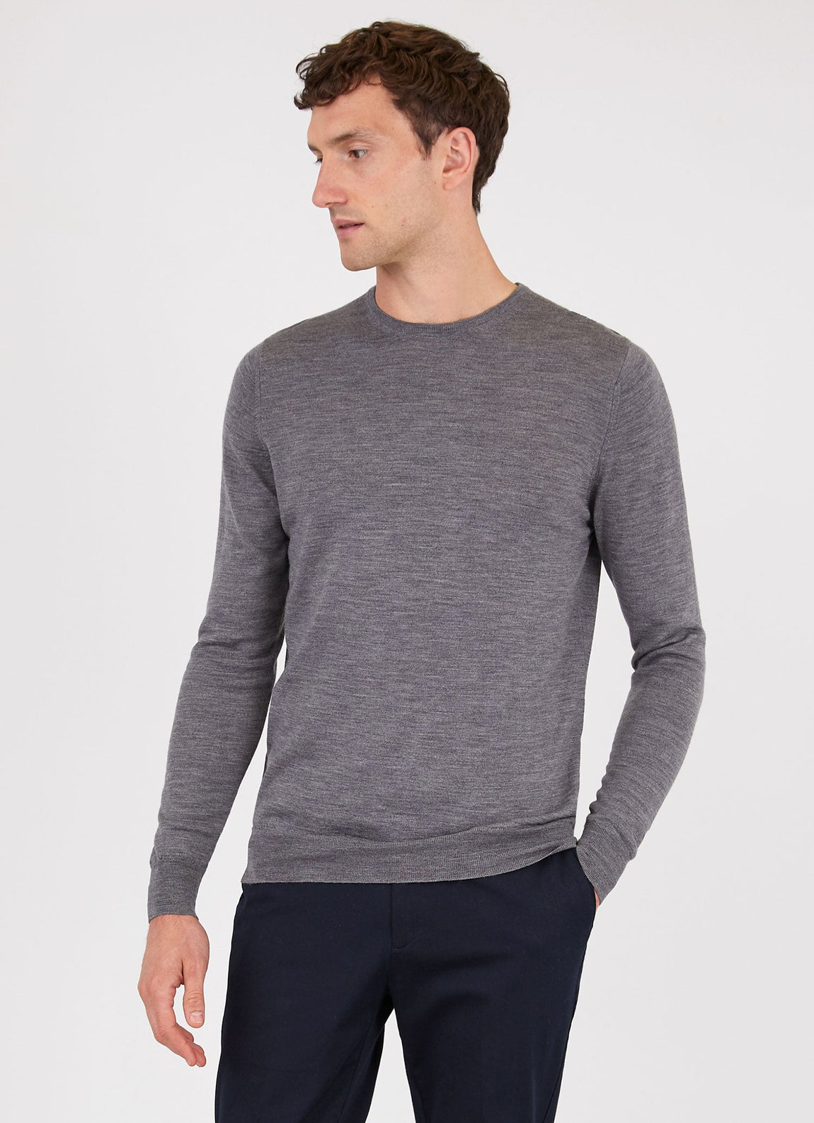 Men's Extra-Fine Merino Crew Neck in Grey Melange