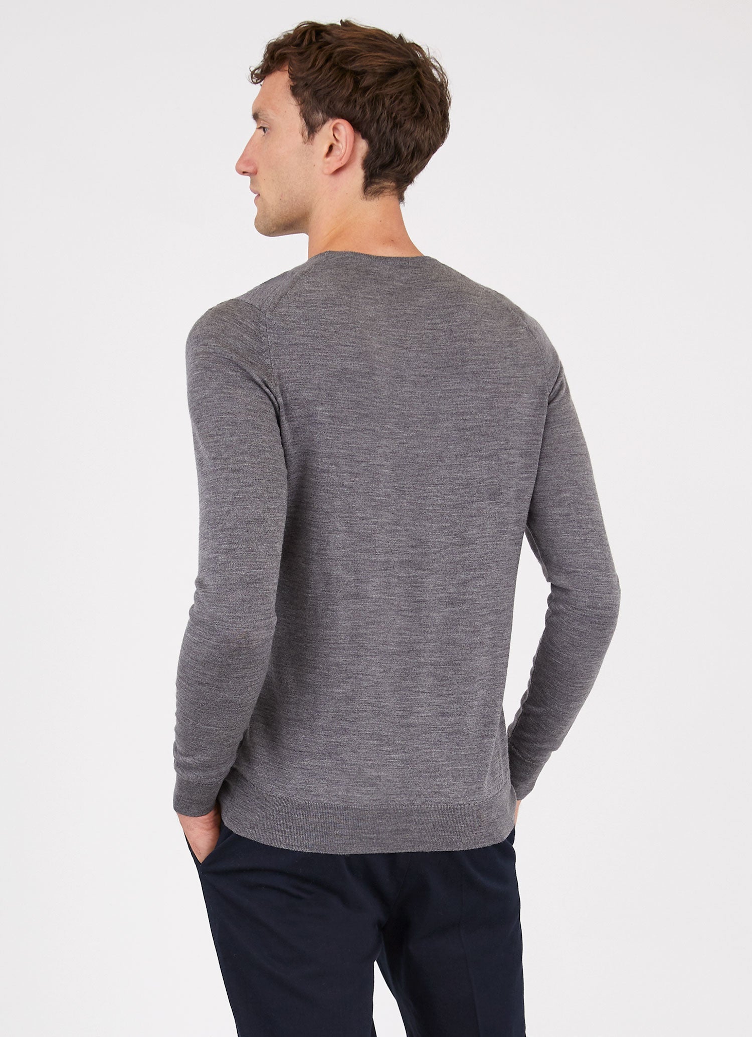 Men's Extra-Fine Merino Crew Neck in Grey Melange