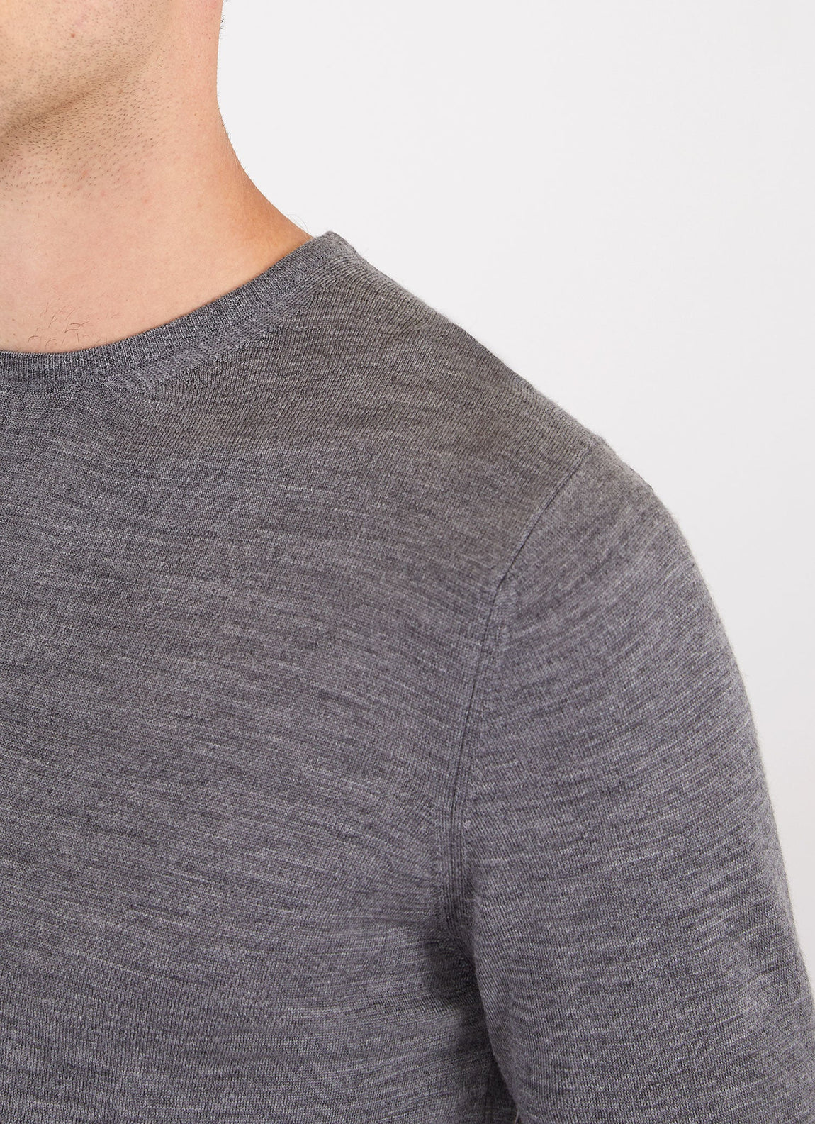 Men's Extra-Fine Merino Crew Neck in Grey Melange