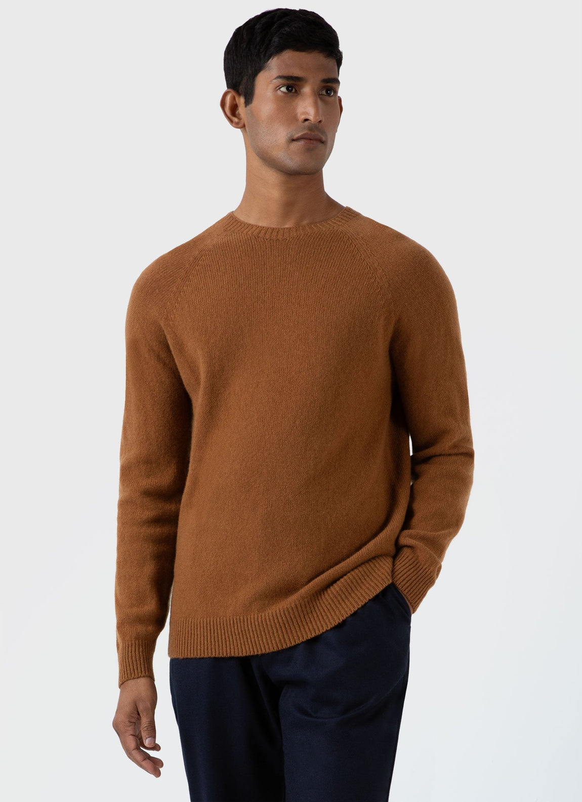 Men's Lambswool Crew Neck Jumper in Dark Camel