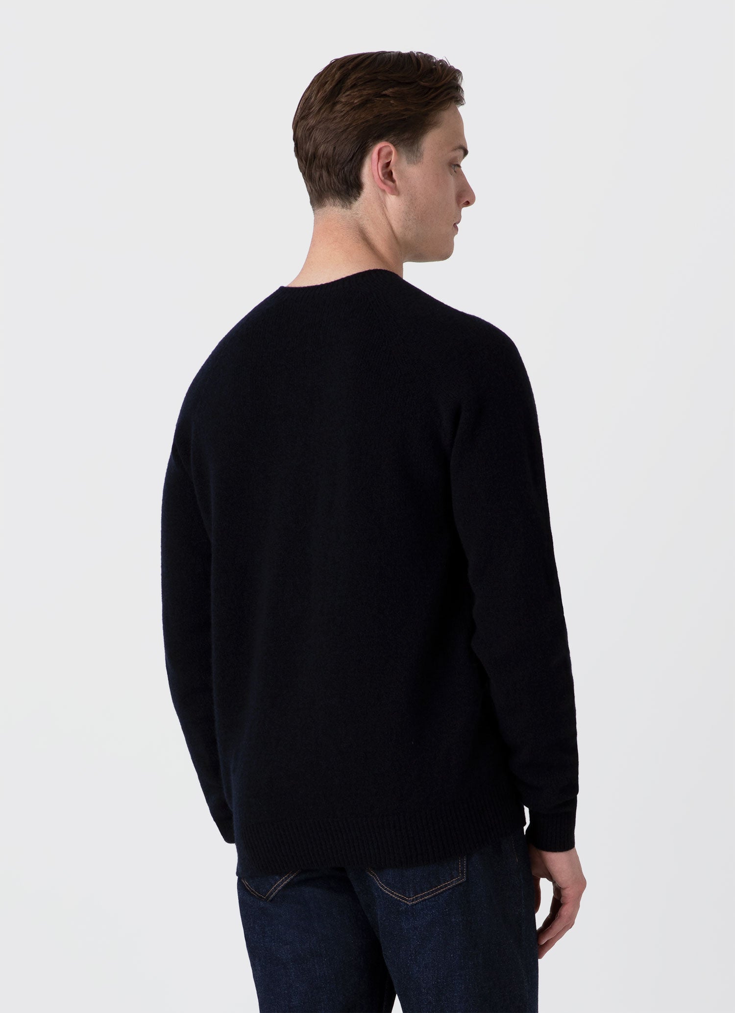 Men's Lambswool Crew Neck Jumper in Dark Navy Mouline