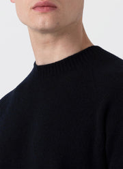 Men's Lambswool Crew Neck Jumper in Dark Navy Mouline