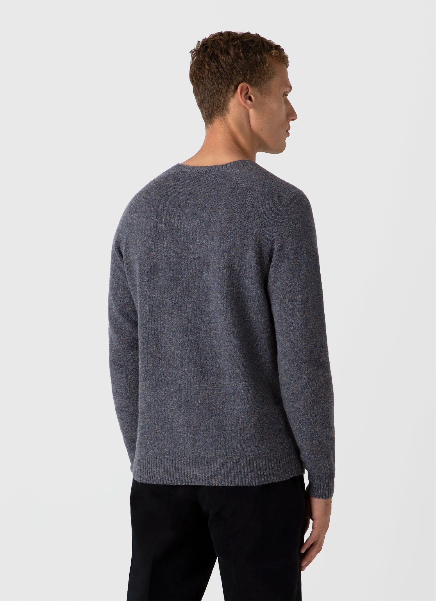 Men's Lambswool Crew Neck Jumper in Slate Blue Twist