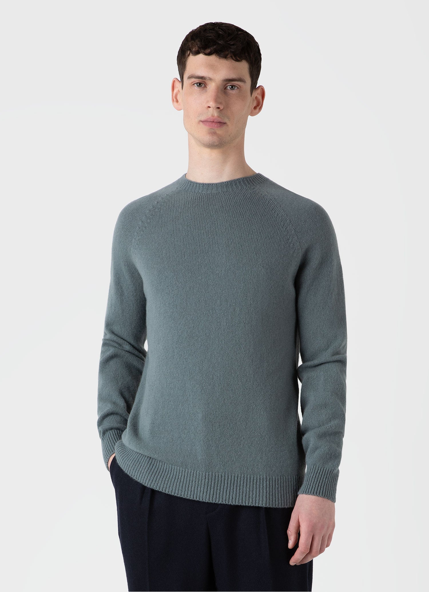 Men's Lambswool Crew Neck Jumper in Smoke Green