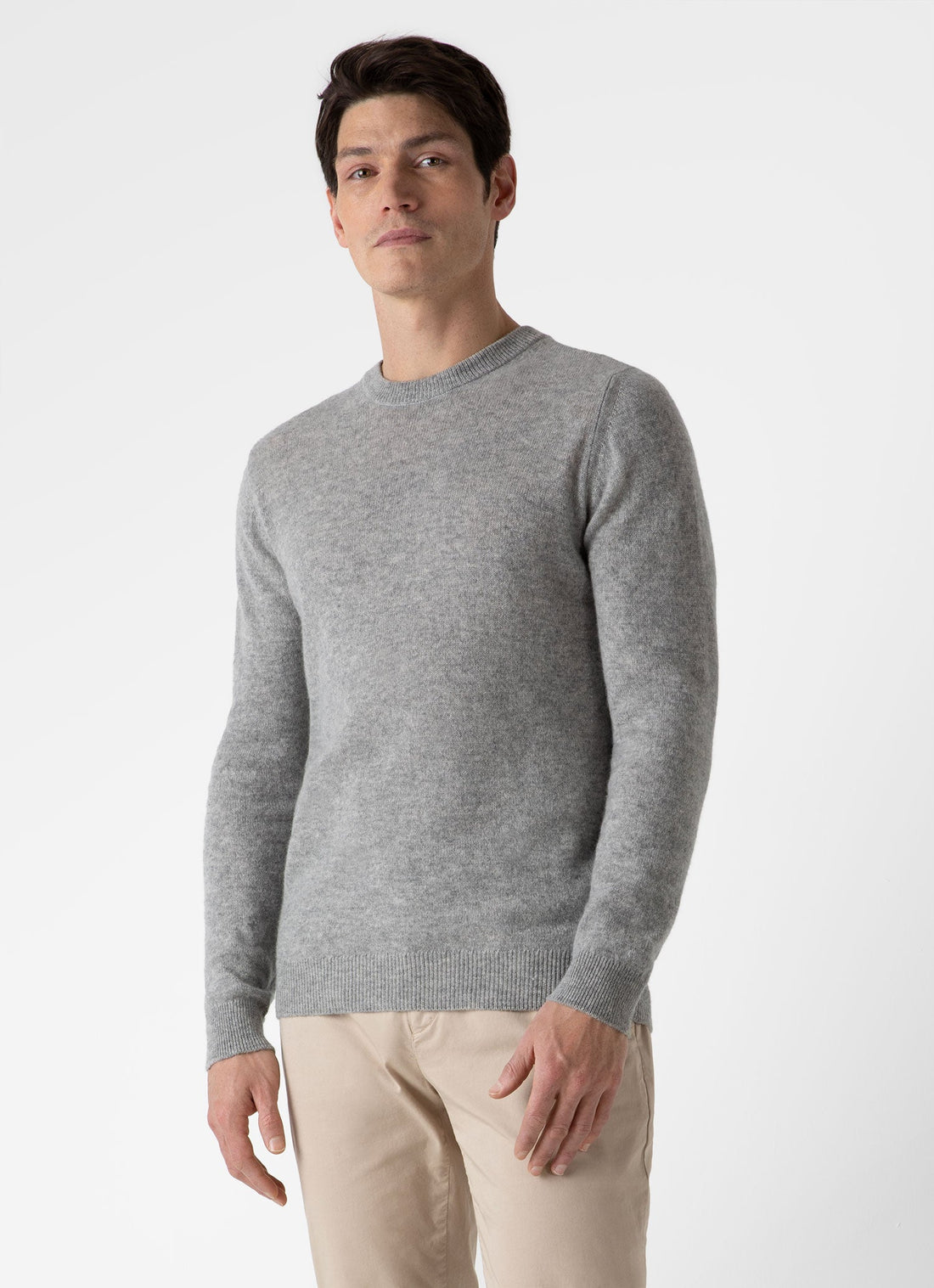 Men's Cashmere Crew Neck Jumper in Grey Melange