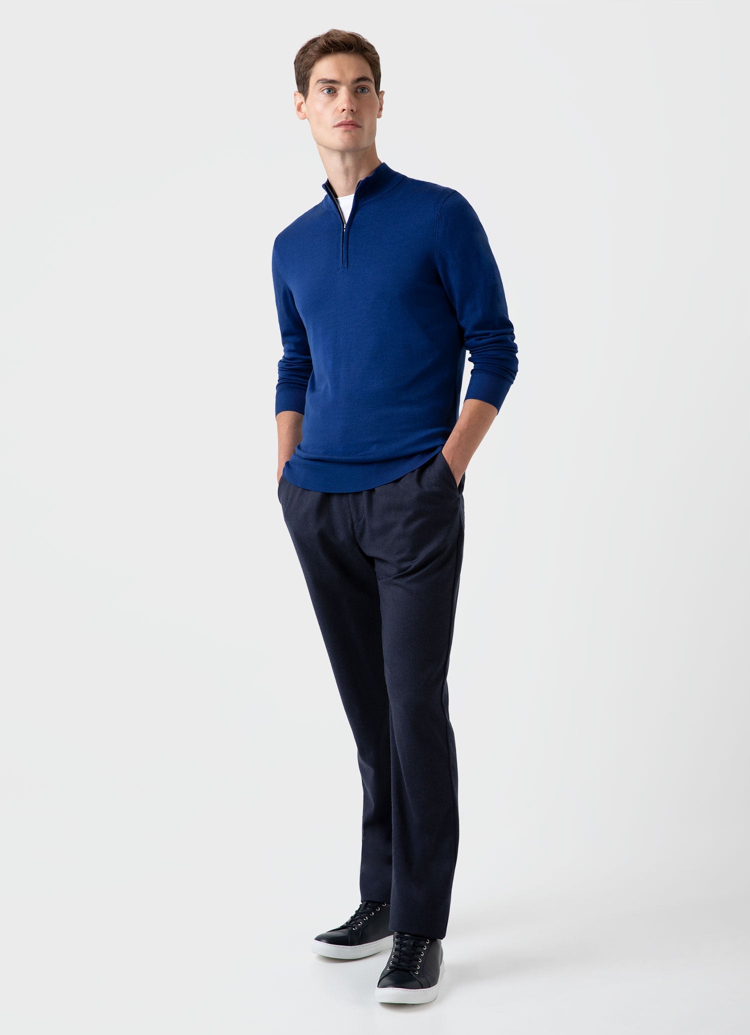 Men's Extra-Fine Merino Zip Neck in Space Blue