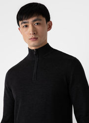 Men's Extra-Fine Merino Zip Neck in Charcoal Melange