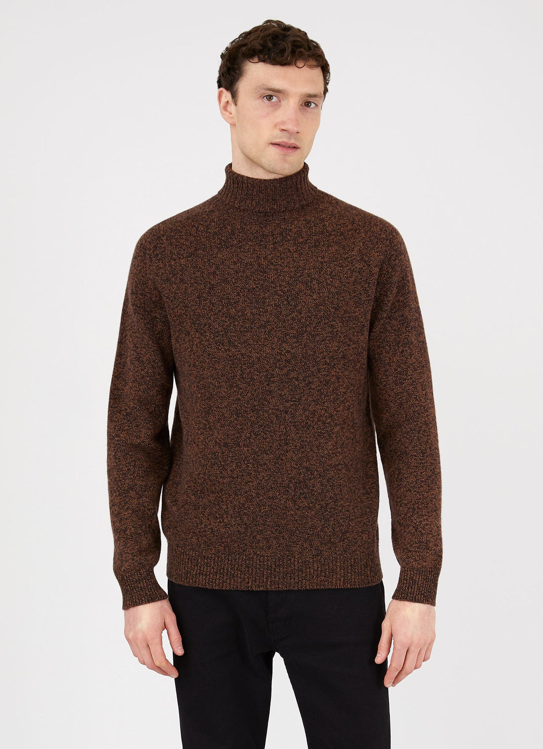 Men's Roll Neck Sweater in Caramel Twist