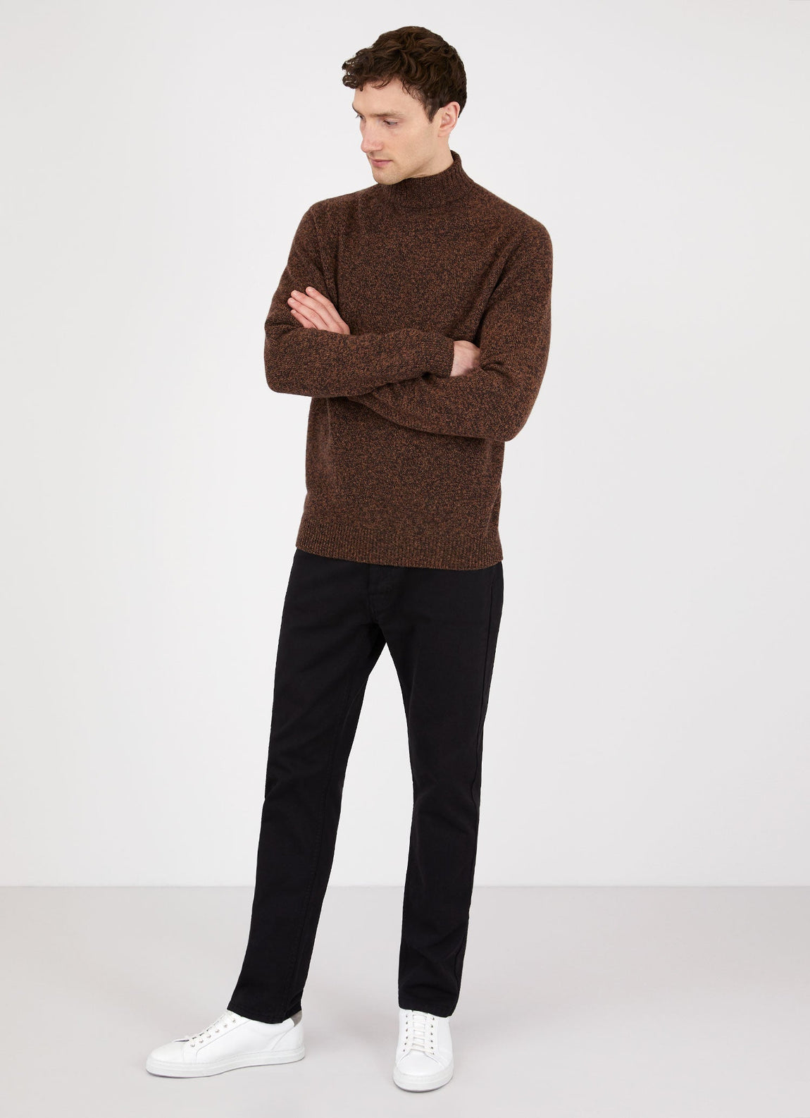 Men's Roll Neck Sweater in Caramel Twist