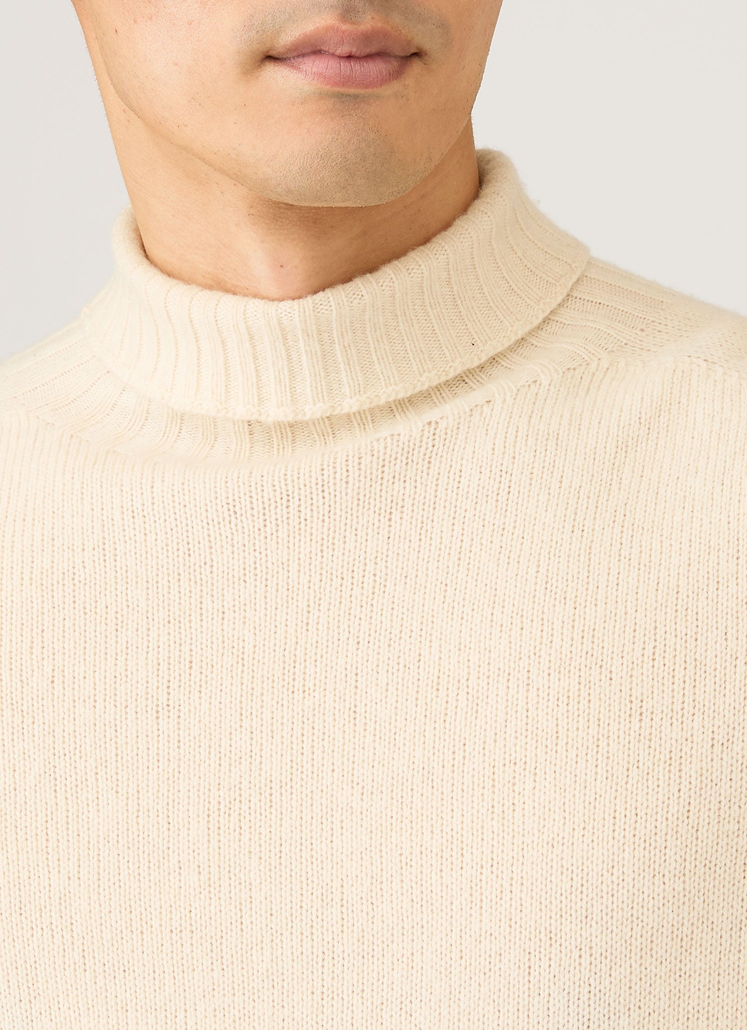 Men's Lambswool Roll Neck in Ecru