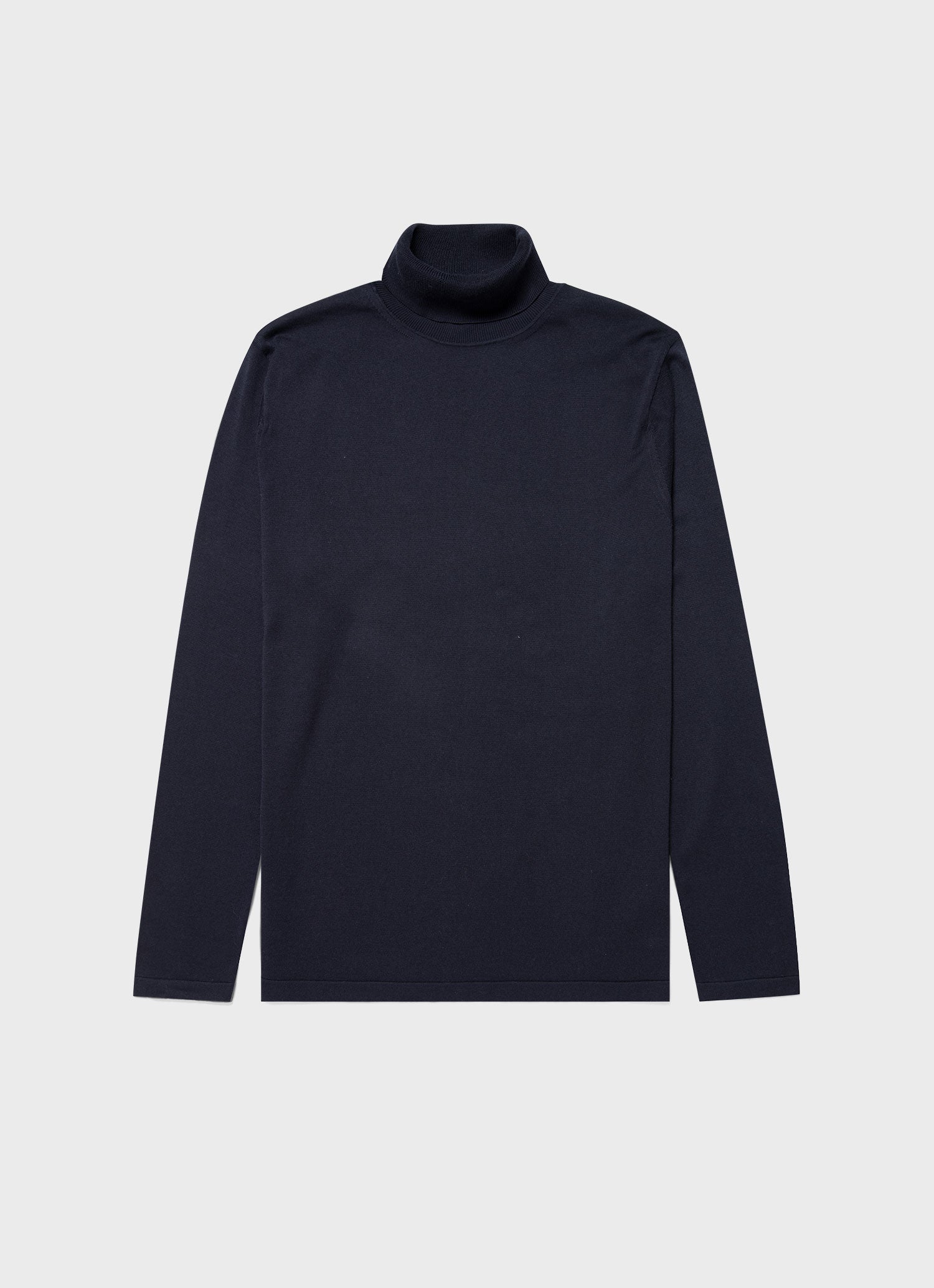 Men's Sea Island Cotton Roll Neck Sweater in Light Navy