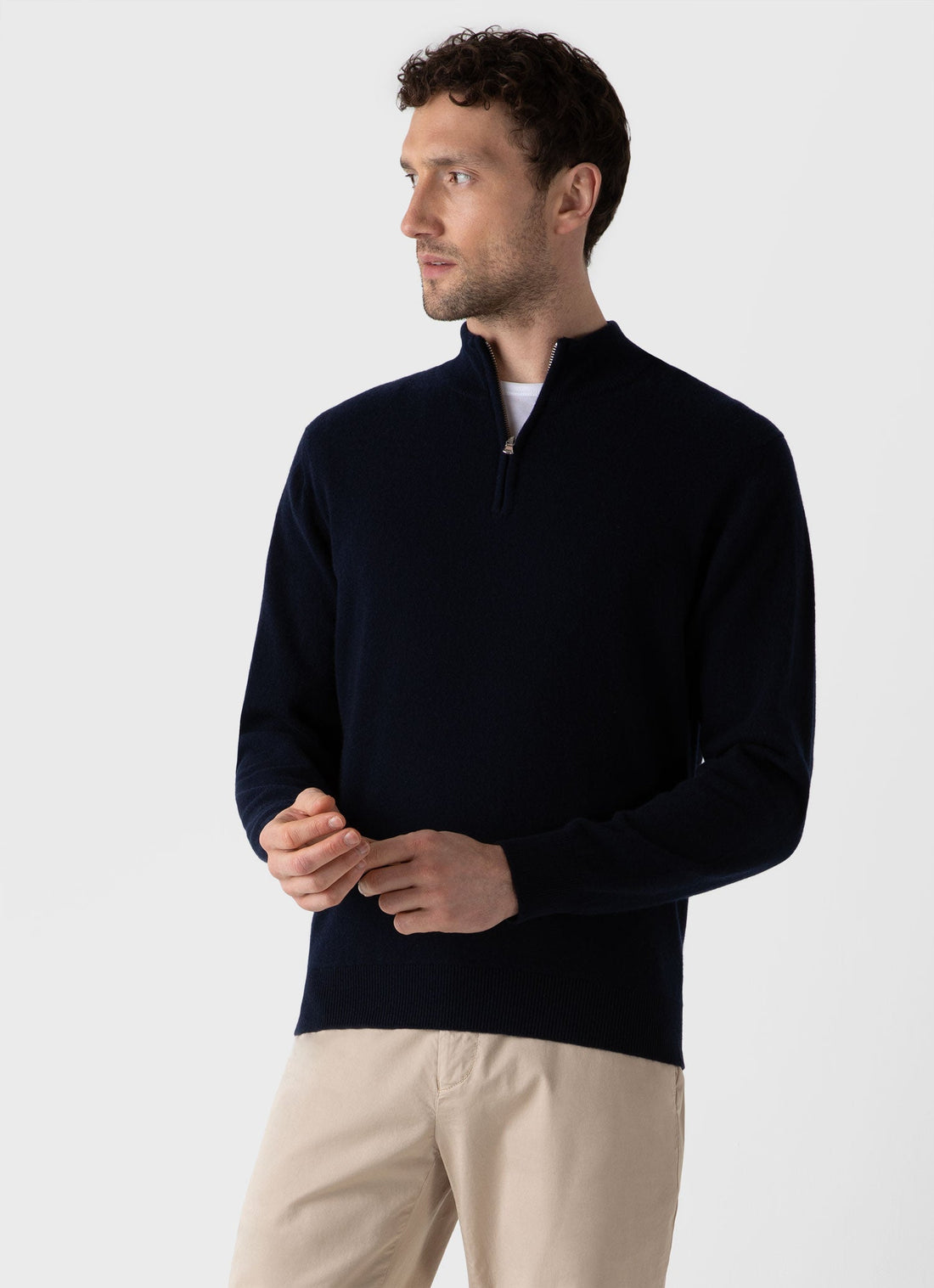 Men's Cashmere Zip Neck Jumper in Navy