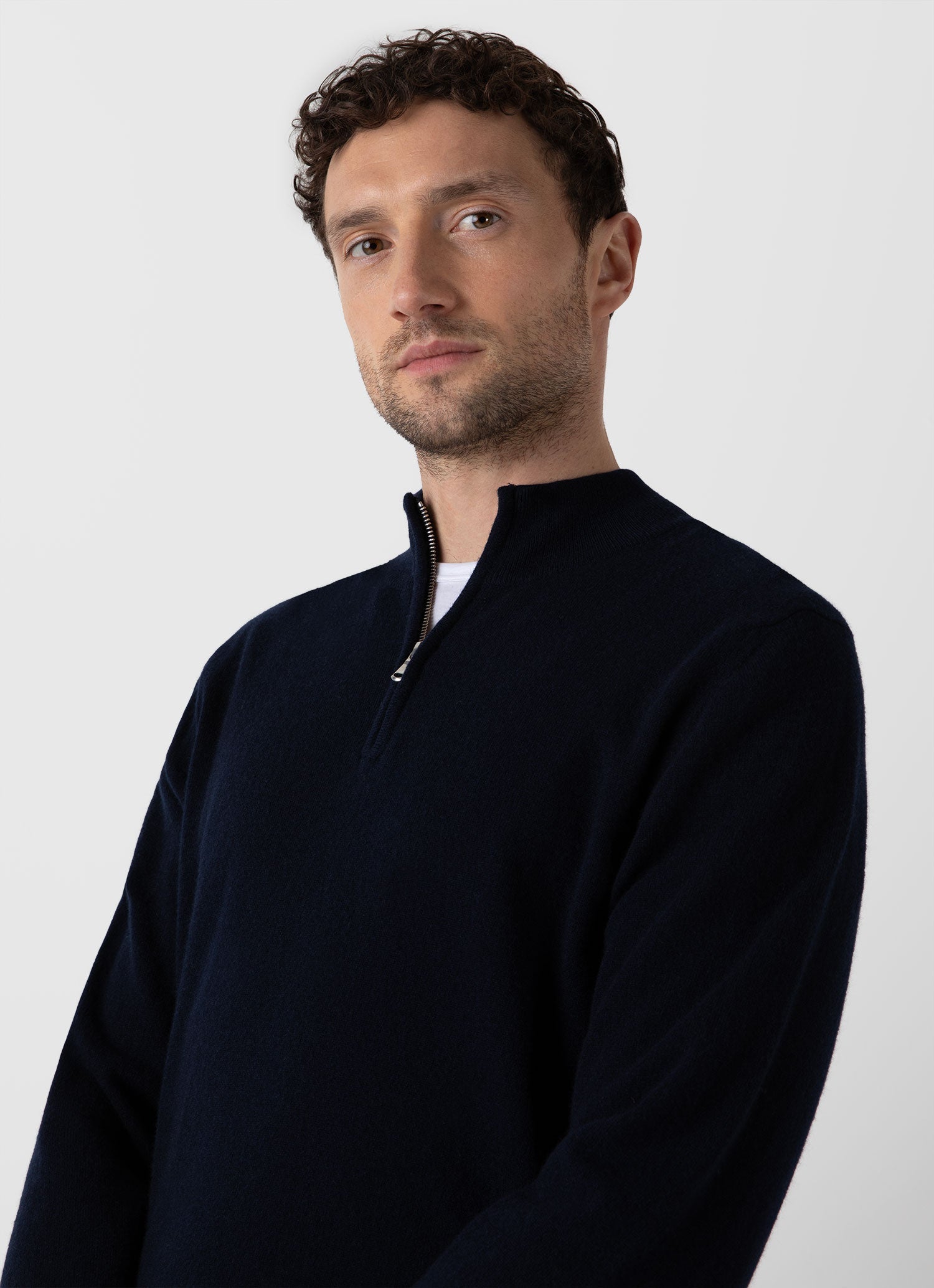 Men's Cashmere Zip Neck Jumper in Navy