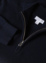 Men's Cashmere Zip Neck Jumper in Navy