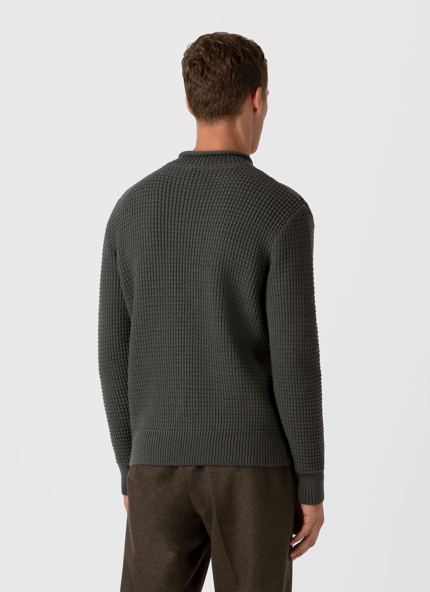 Men's Merino Fisherman Jumper in Khaki