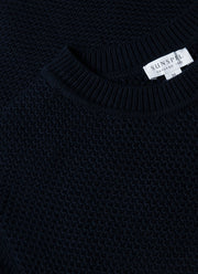 Men's Honeycomb Cotton Crew Neck Jumper in Navy