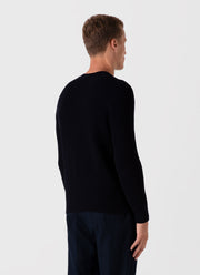 Men's Honeycomb Cotton Crew Neck Jumper in Navy