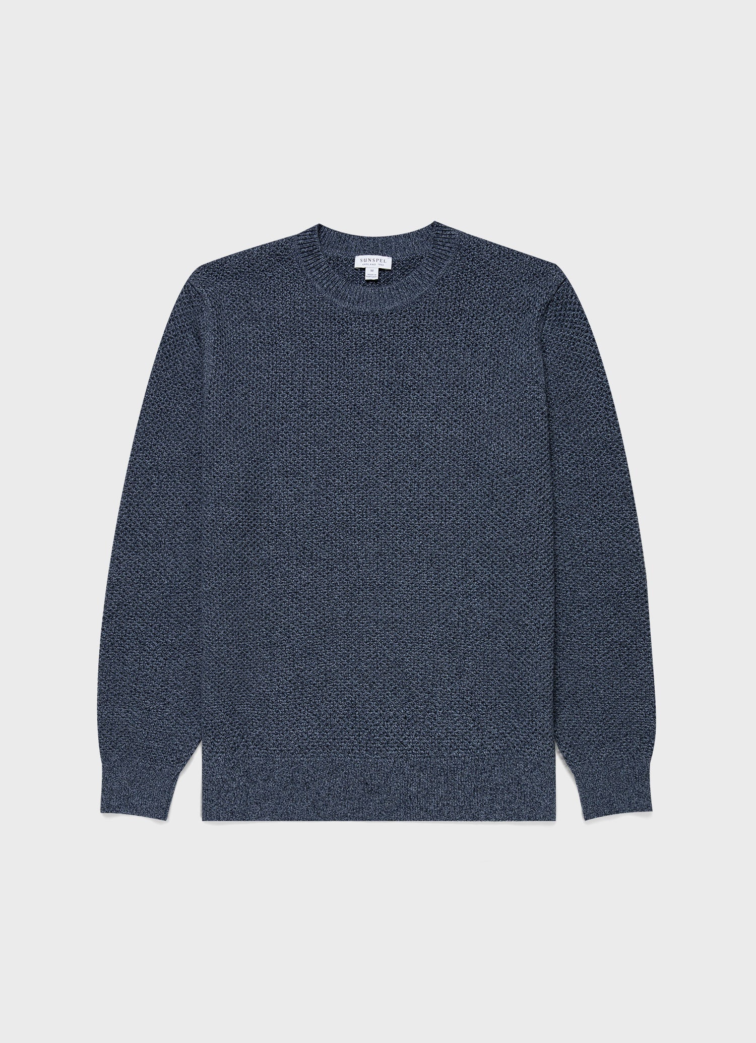 Men's Honeycomb Cotton Crew Neck Jumper in Indigo