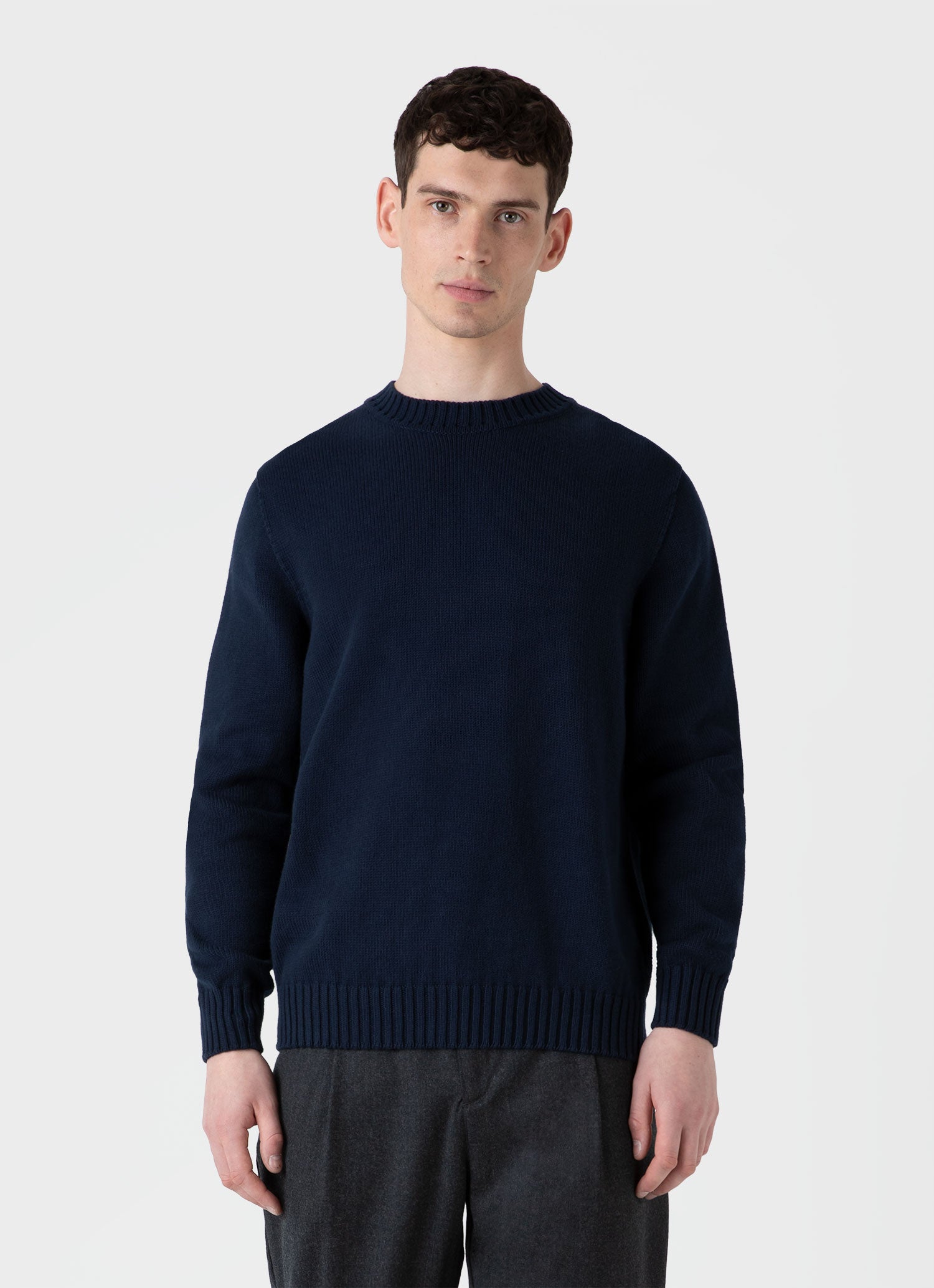 Men's Cotton Crew Neck Jumper in Light Navy