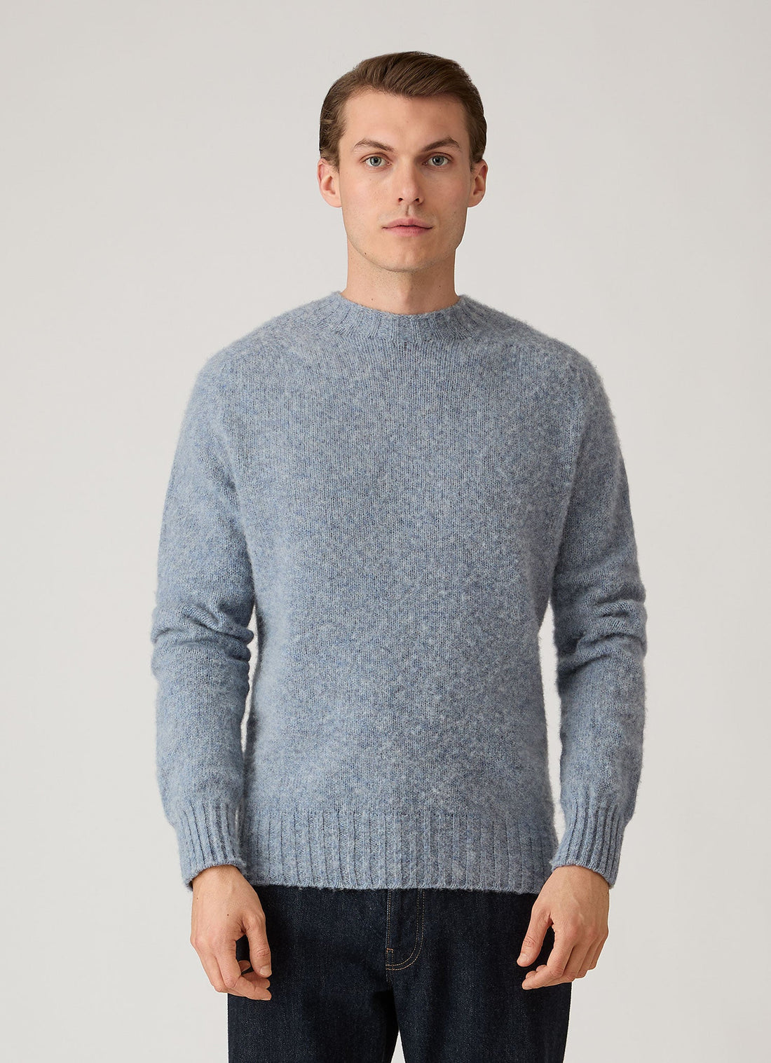 Men's Shetland Crew Neck Jumper in Powder Blue