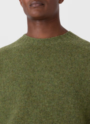 Men's Shetland Crew Neck Jumper in Moss Green Melange