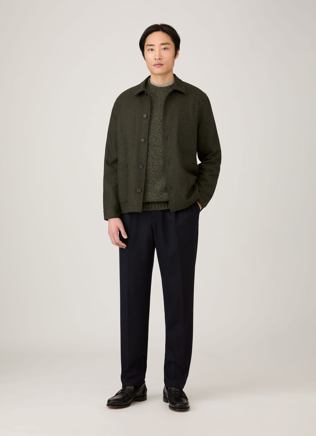 Men's Shetland Crew Neck Jumper in Sea Moss