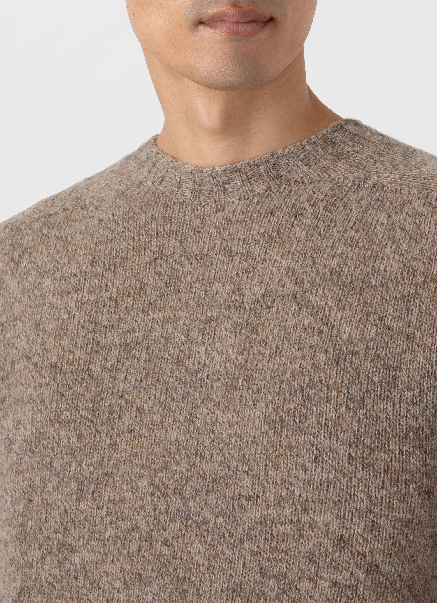 Men's Shetland Crew Neck Jumper in Oatmeal Melange