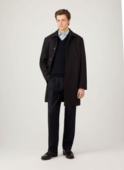 Men's Lambswool V-neck Jumper in Dark Navy Mouline
