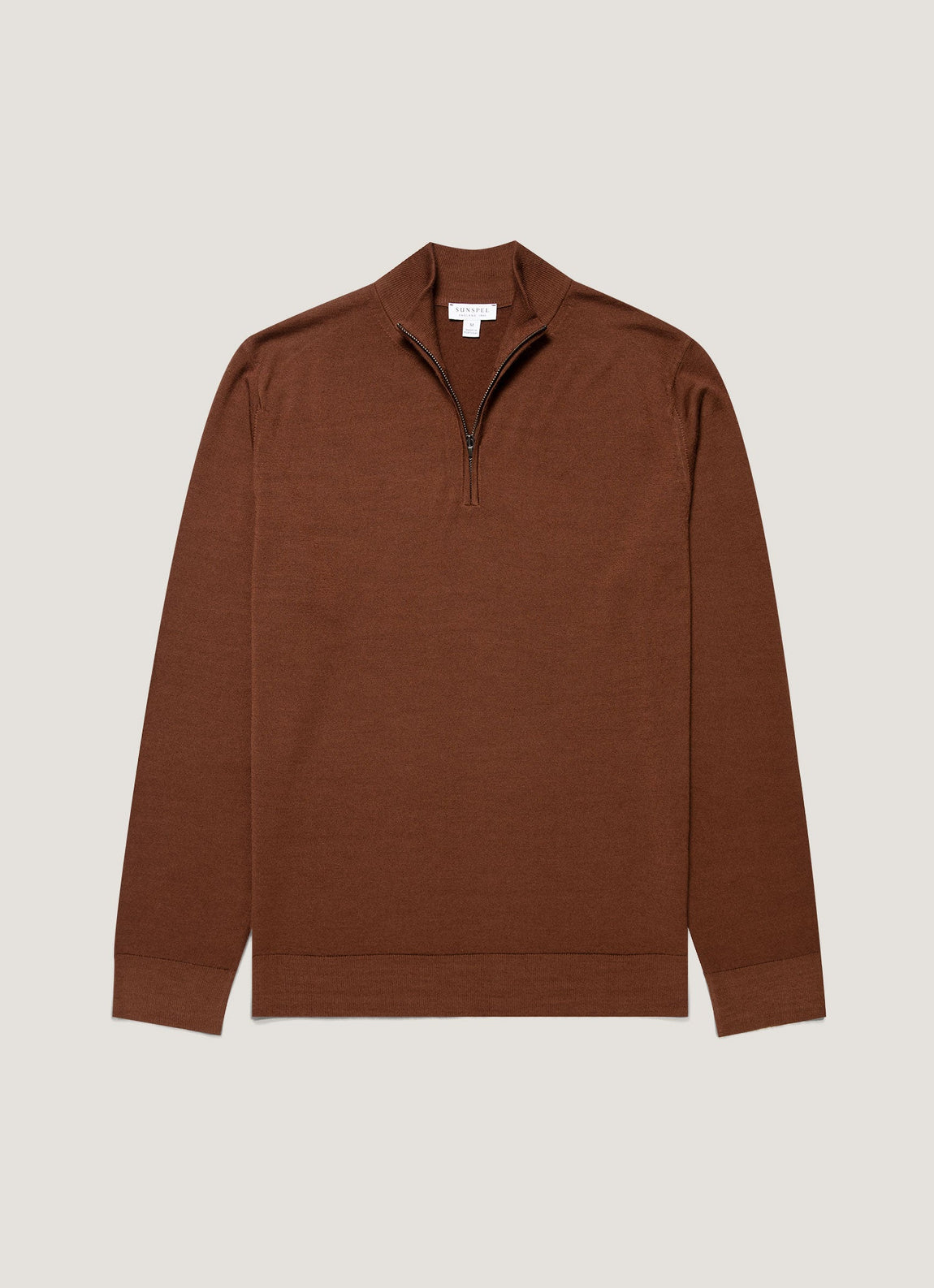 Men's Extra-Fine Merino Half Zip Jumper in Chestnut
