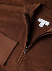 Men's Extra-Fine Merino Half Zip Jumper in Chestnut