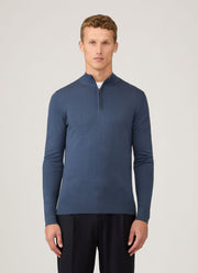 Men's Extra-Fine Merino Half Zip Jumper in Slate Blue