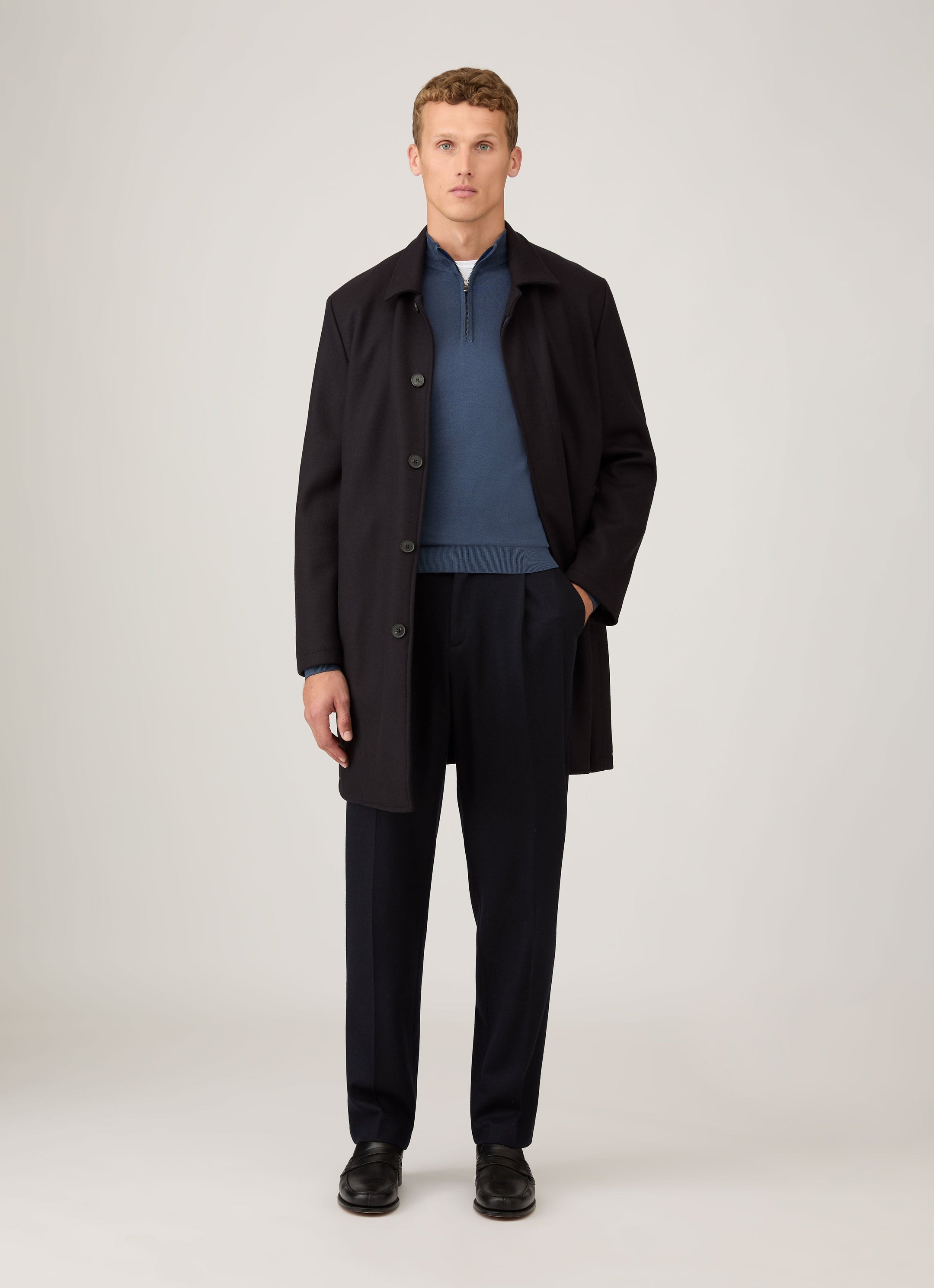 Men's Extra-Fine Merino Half Zip Jumper in Slate Blue
