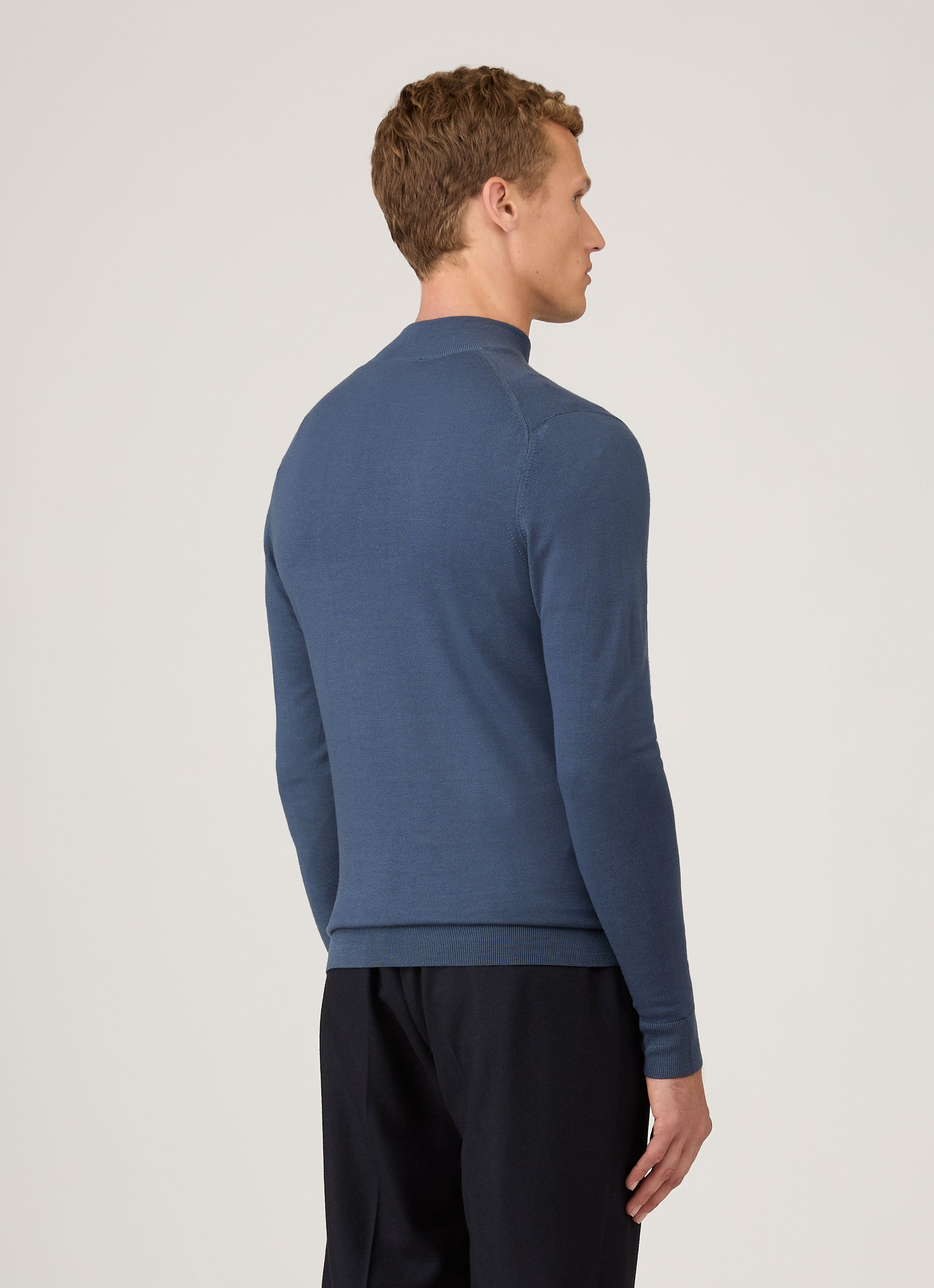 Men's Extra-Fine Merino Half Zip Jumper in Slate Blue