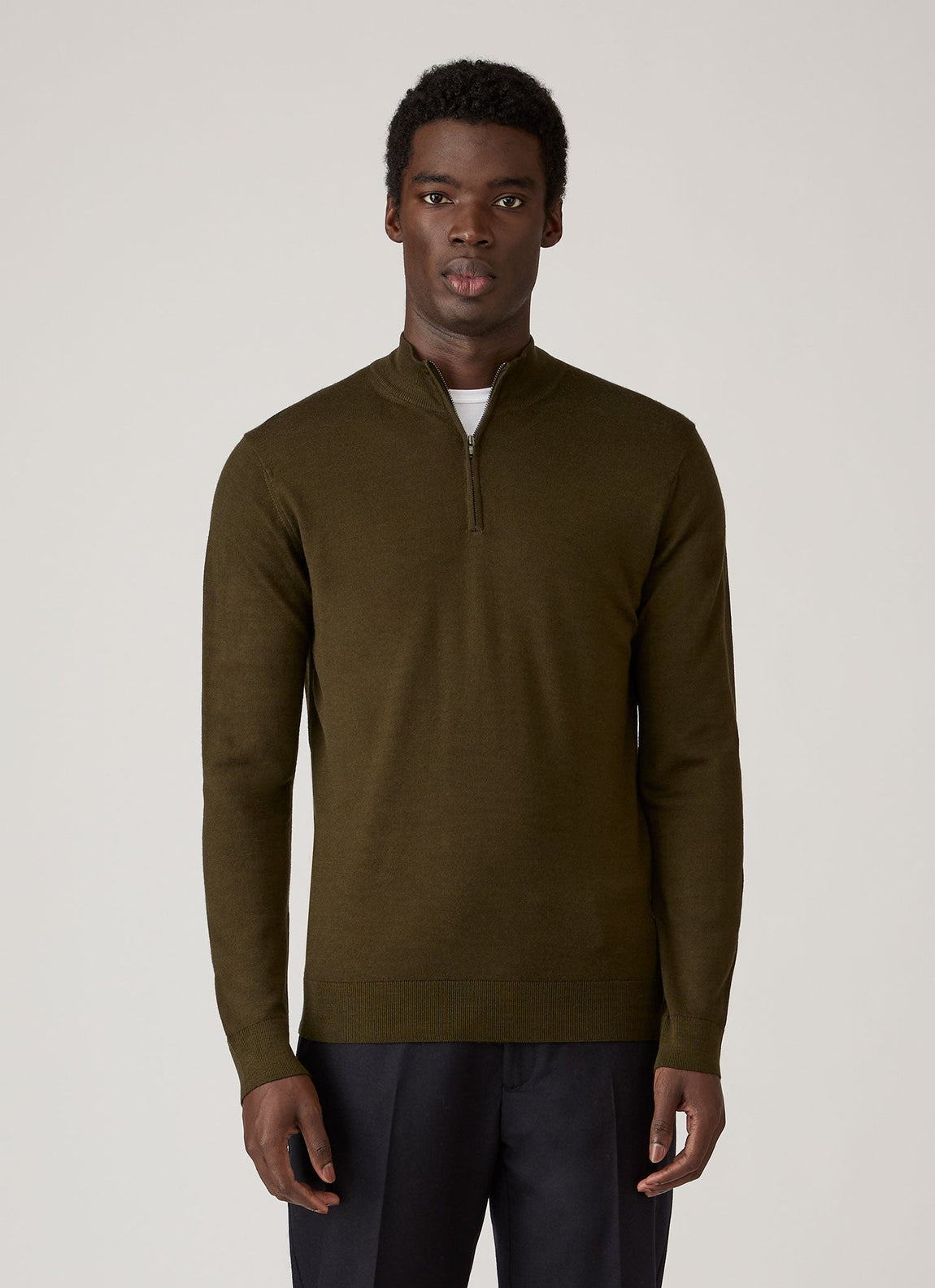Men's Extra-Fine Merino Half Zip Jumper in Loden Green