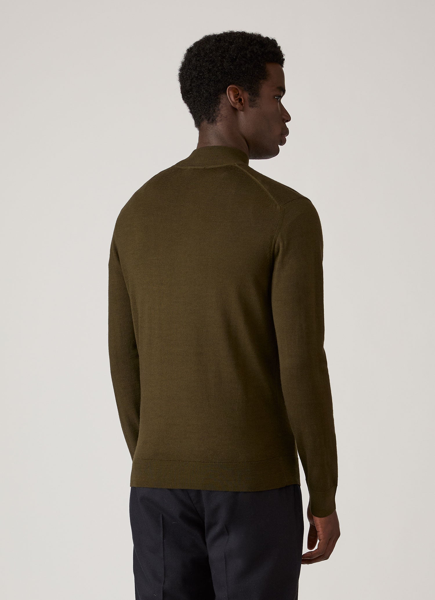 Men's Extra-Fine Merino Half Zip Jumper in Loden Green
